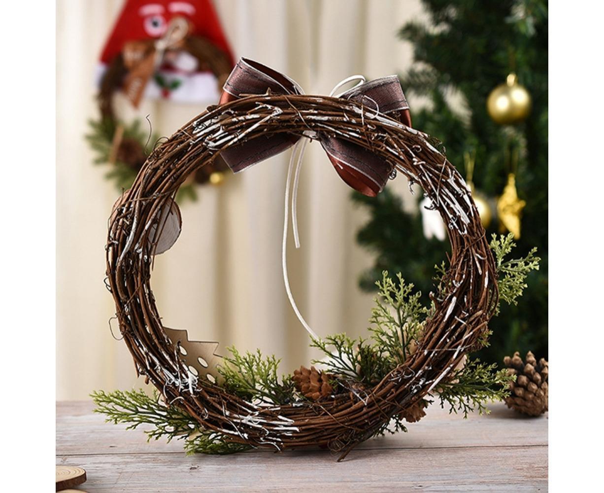 Farmhouse Wreath Boho Wreath, Artificial Pine & Golden Bell Wreath, Tree Hanging Garland Holiday Wreath โ image 3