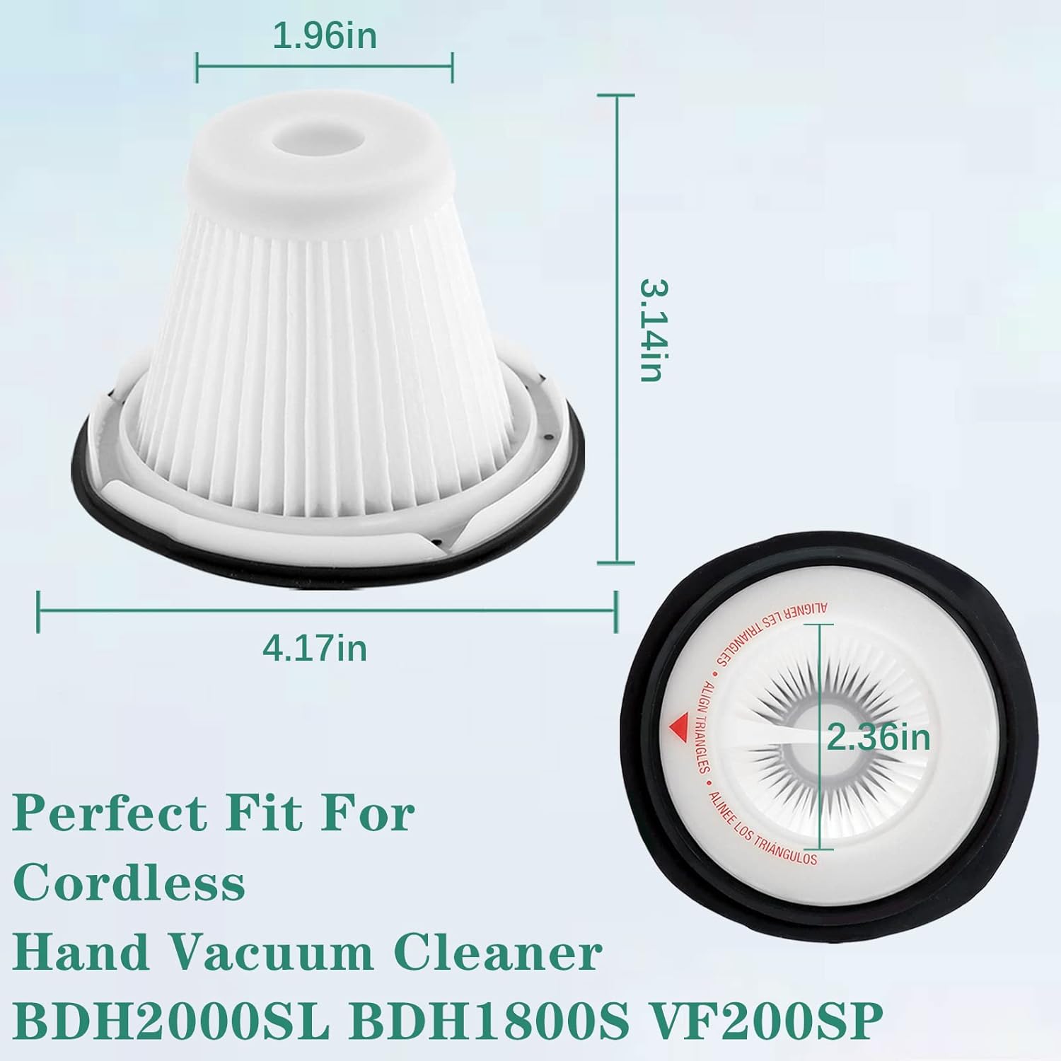 Replacement for BLACK & DECKER Hand Vacuum Filter compatible with VF200SP BDH2000SL/BDH1800S Vacs, Replace Part # 90543043-01, 4 * Black Decker vacuum filters — image 4
