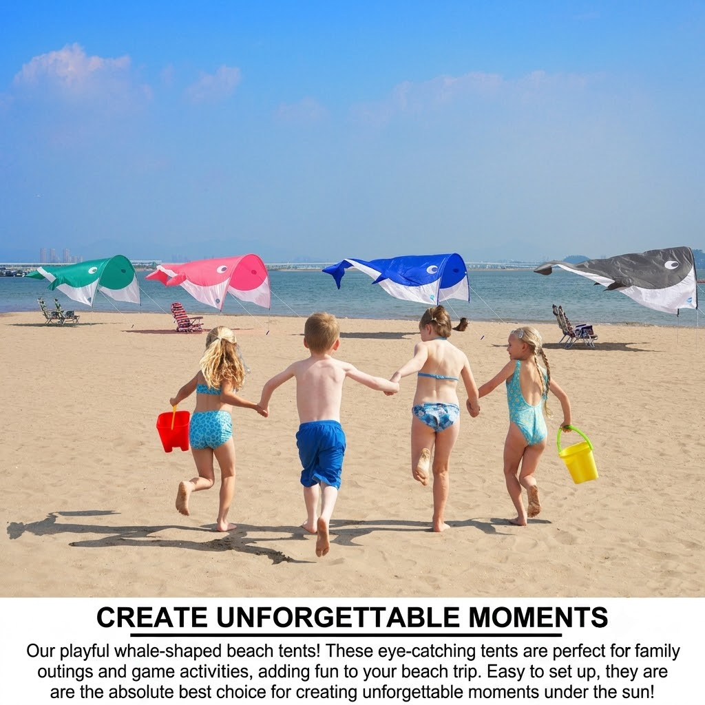 Whale-Shaped Beach Wind Shelter – Ultra-Light 1 kg Portable Sun Shade Tent, Spacious for 2-3 People, Quick Setup Open Design for Seaside Relaxation and Family — image 6