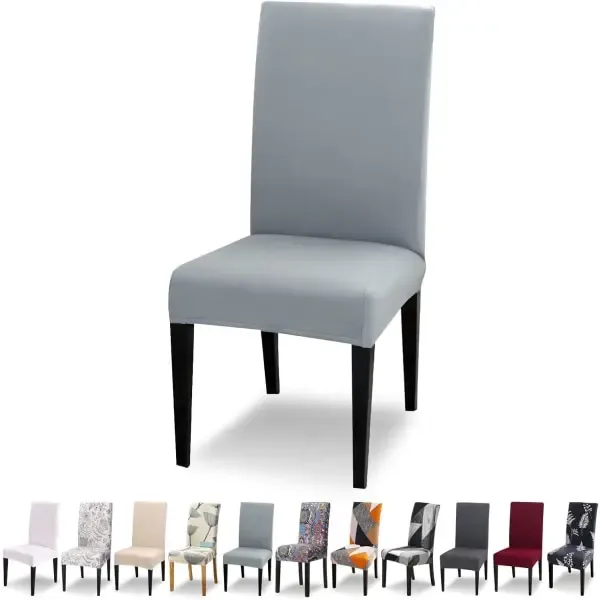 6 Pack Washable High Back Dining Chair Covers, Stretch Slipcovers for Kitchen and Dining Room Chairs, Light Grey, for Everyday Home Use