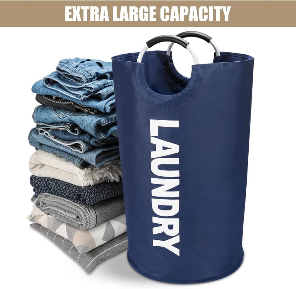 90L Foldable Laundry Basket with Handles, Waterproof, Light Blue, 38x38x79 cm — image 6
