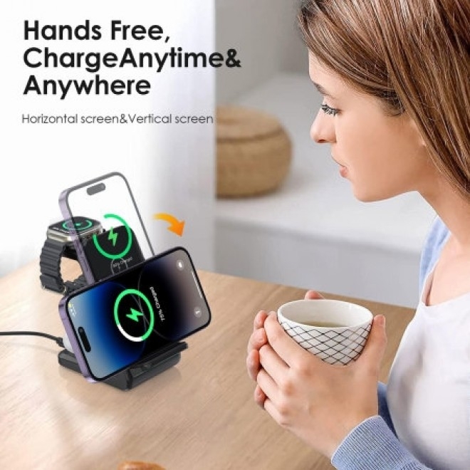 CHOETECH T608-F-BK 15W 4-in-1 Wireless Charger Stand for iWatch and Samsung Watch (Black) — image 4