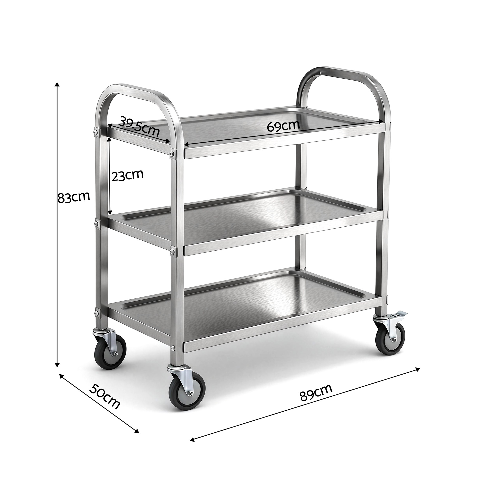 Cefito 3-Tier Stainless Steel Kitchen Trolley with Wheels 89X50X83cm — image 2