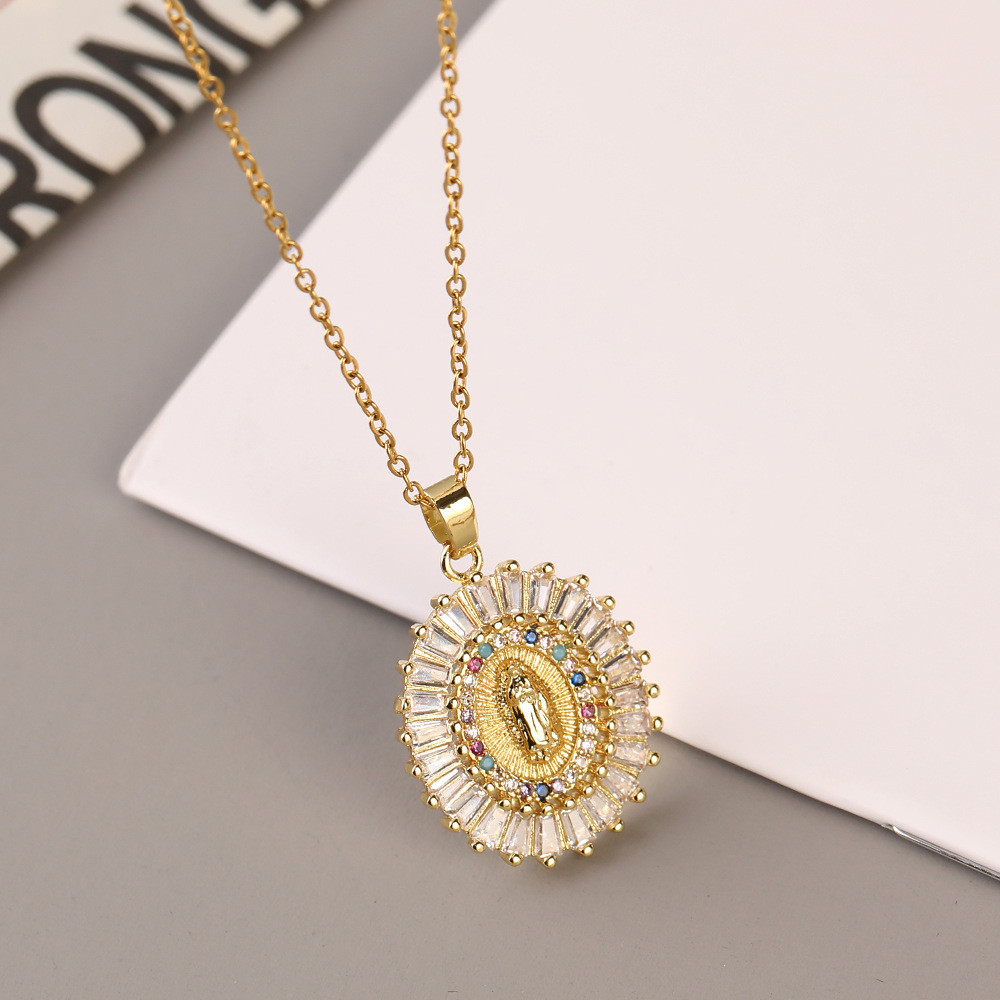 European & American Fashion Geometric Square Pendant Necklace Set – Rose Gold Plated Copper with Zirconia, 2-Piece Layered Lockbone Chain — image 2
