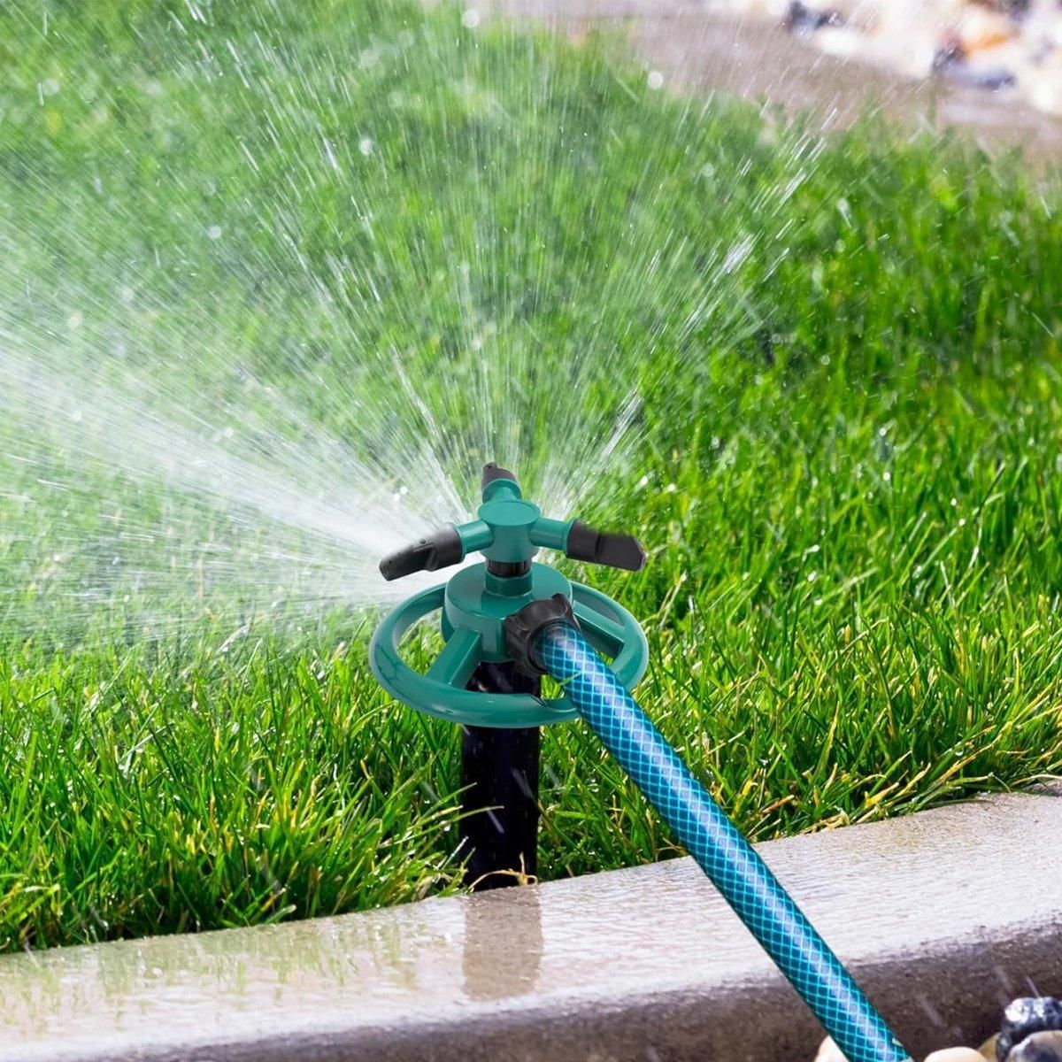 Small Disc Sprinkler 360 Degree Rotating Garden Sprayer Three Prong Spray Water - Blue — image 5
