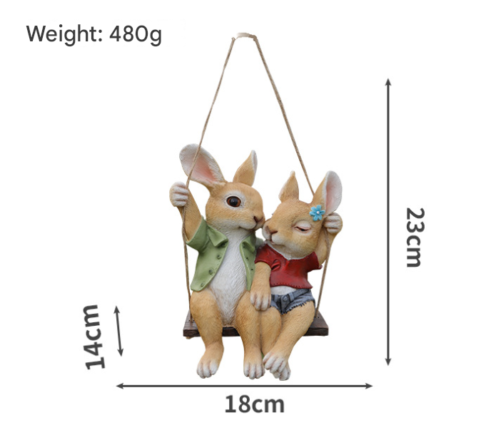 Cartoon Rabbit Couple Swing Garden Ornament - Charming Resin Decor — image 3