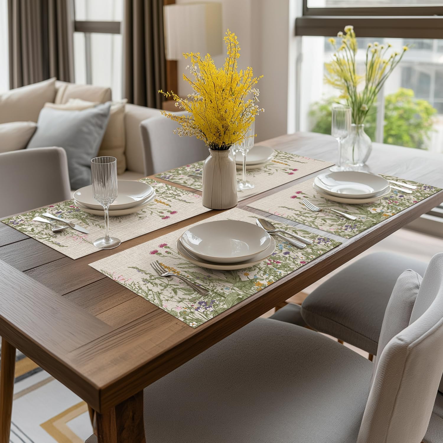 Wildflower Vinyl Placemats Set of 4, Washable Non-Slip Plastic PVC Table Mats for Spring Party Kitchen Dining Decor, 12x18 Inch โ image 6