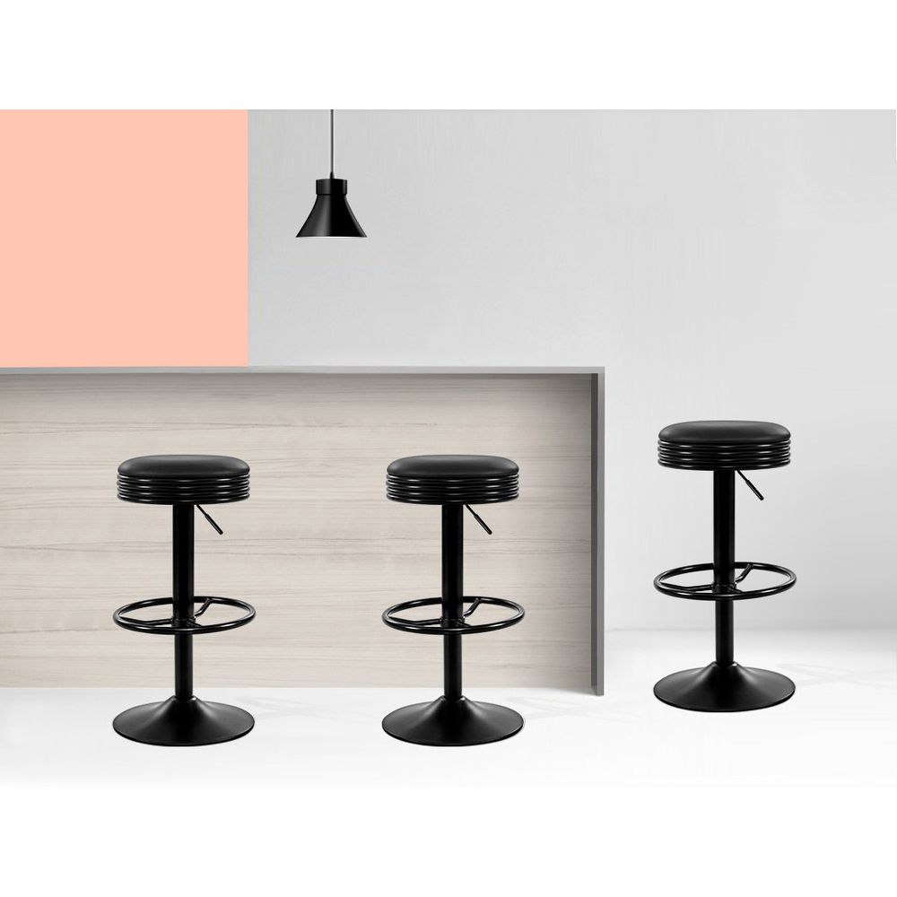 Artiss 2x Bar Stools Leather Padded Gas Lift Black — image 5