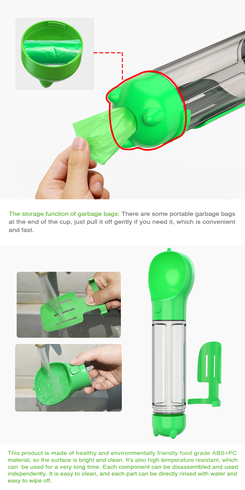 YES4PETS 4 in 1 Portable Pet Dog Puppy Cat Drinking Mug Water Feeder Bottle Valve Travel Bottle Green — image 5