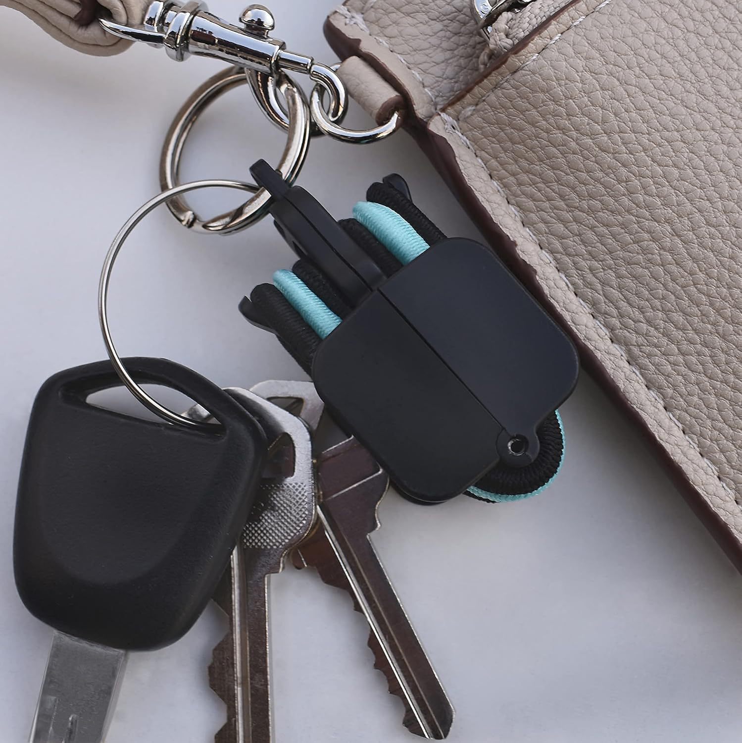 3-PCS Black Portable Hair Tie Organizer Keychain Compact Hair Accessories Holder with Clip for Travel School Bag and Purse โ image 3