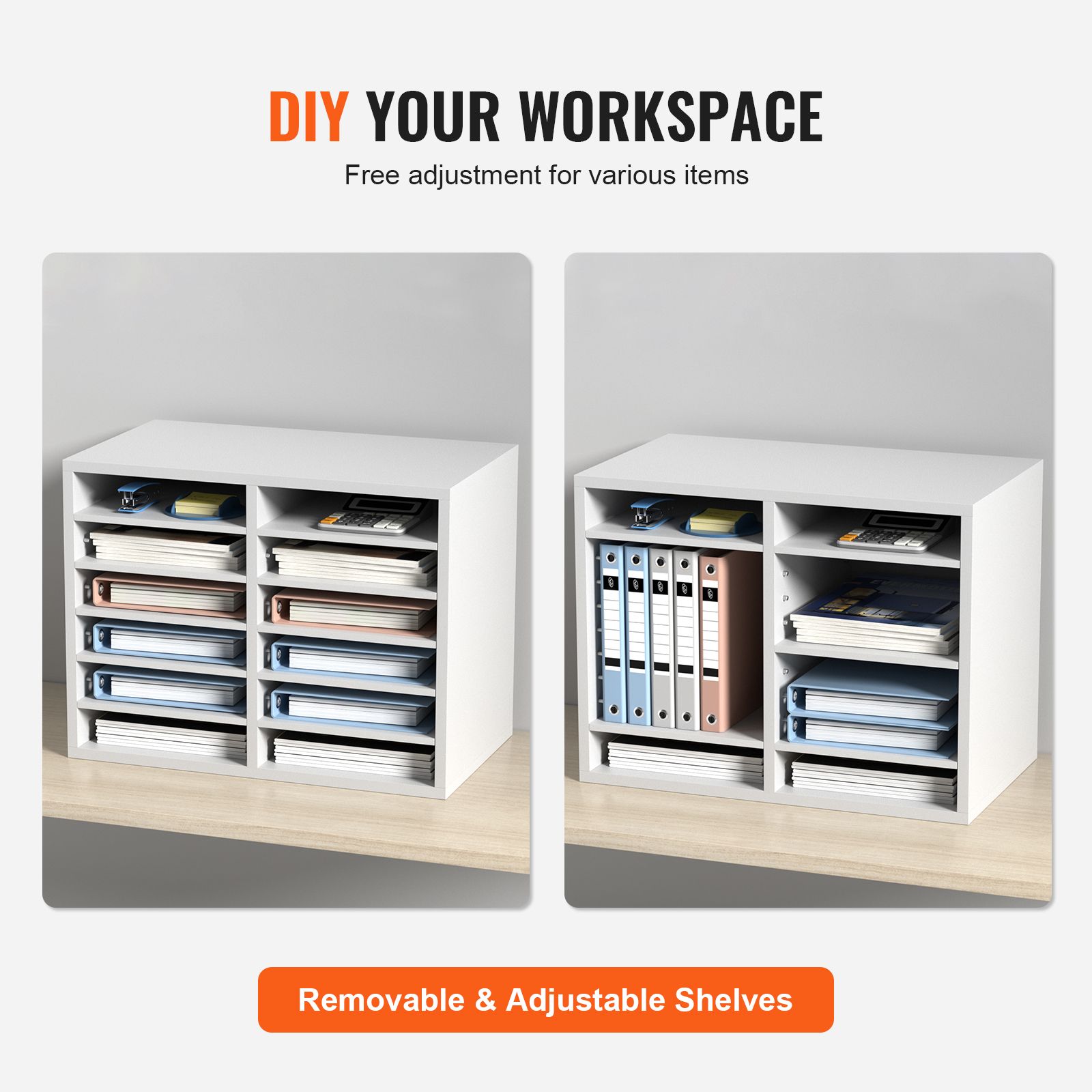 Wood Literature Organizer Adjustable File Sorter 12 Compartments White โ image 5