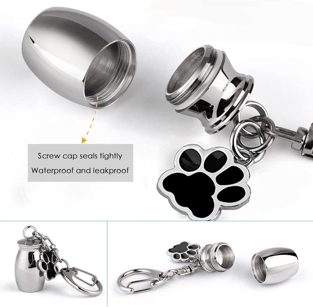 Pet Ash Keychain - Stainless Steel Paw - Waterproof - Ash Holder for Cats Dogs — image 4