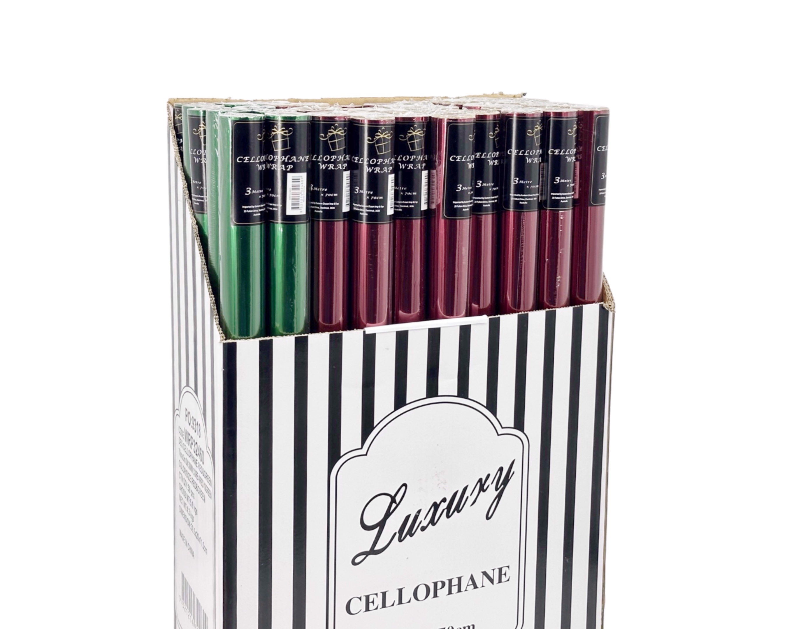 bulk 50 Cellophane Red & Green 70cmx3m on 38mm Core 40 Red 10 Green