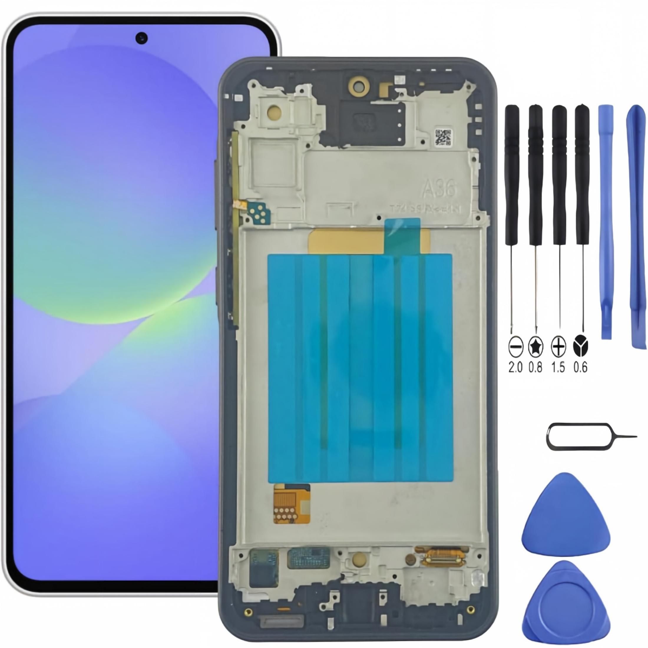 Samsung Galaxy A36 5G Screen Replacement with Frame, 6.7" 120Hz Super AMOLED Flat Touch Digitizer, Complete Disassembly Repair Tool Kit for SM-A366U SM-A366U1