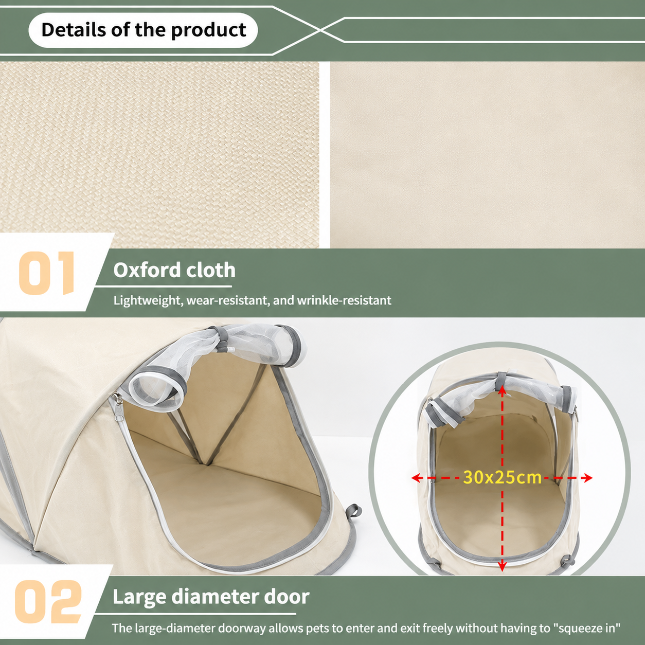 Foldable Portable Pet Tent – Breathable Oxford Fabric Puppy & Kitten House for Indoor Rest and Outdoor Camping, Equipped with Mesh Door and Ground Stakes for — image 5