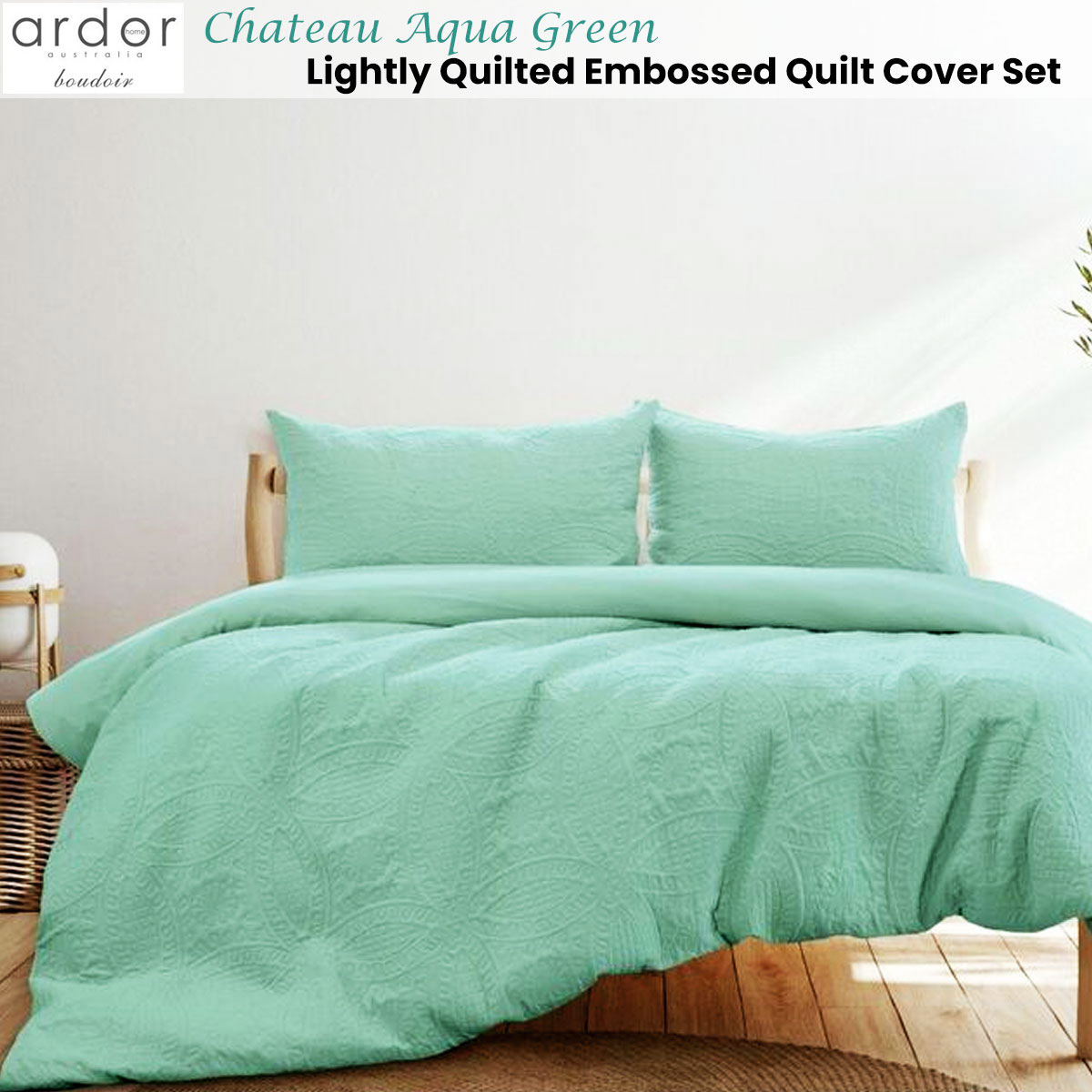 Ardor Chateau Aqua Green Embossed Quilt Cover Set Queen — image 2
