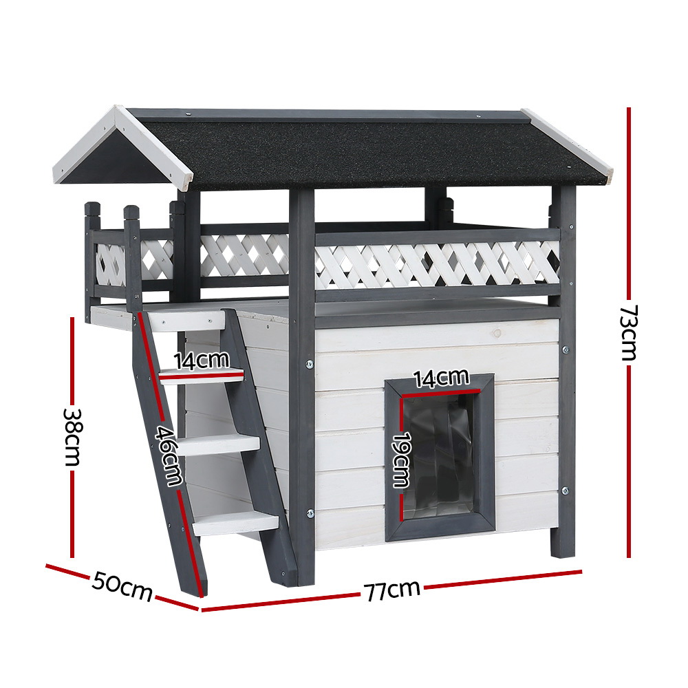 i.Pet Outdoor Cat House Shelter 77cm x 50cm x 73cm Rabbit Hutch Wooden Condo Small Outdoor Cat House โ image 2