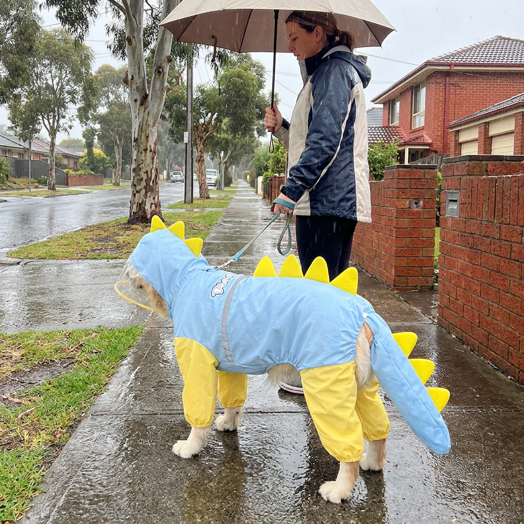 Blue Dog Raincoat Dinosaur Hooded Waterproof Jacket 7XL Size with Leash Hole Removable Tail Cover Full Body Coverage Pet Rain Coat for Outdoor Walking Large — image 2