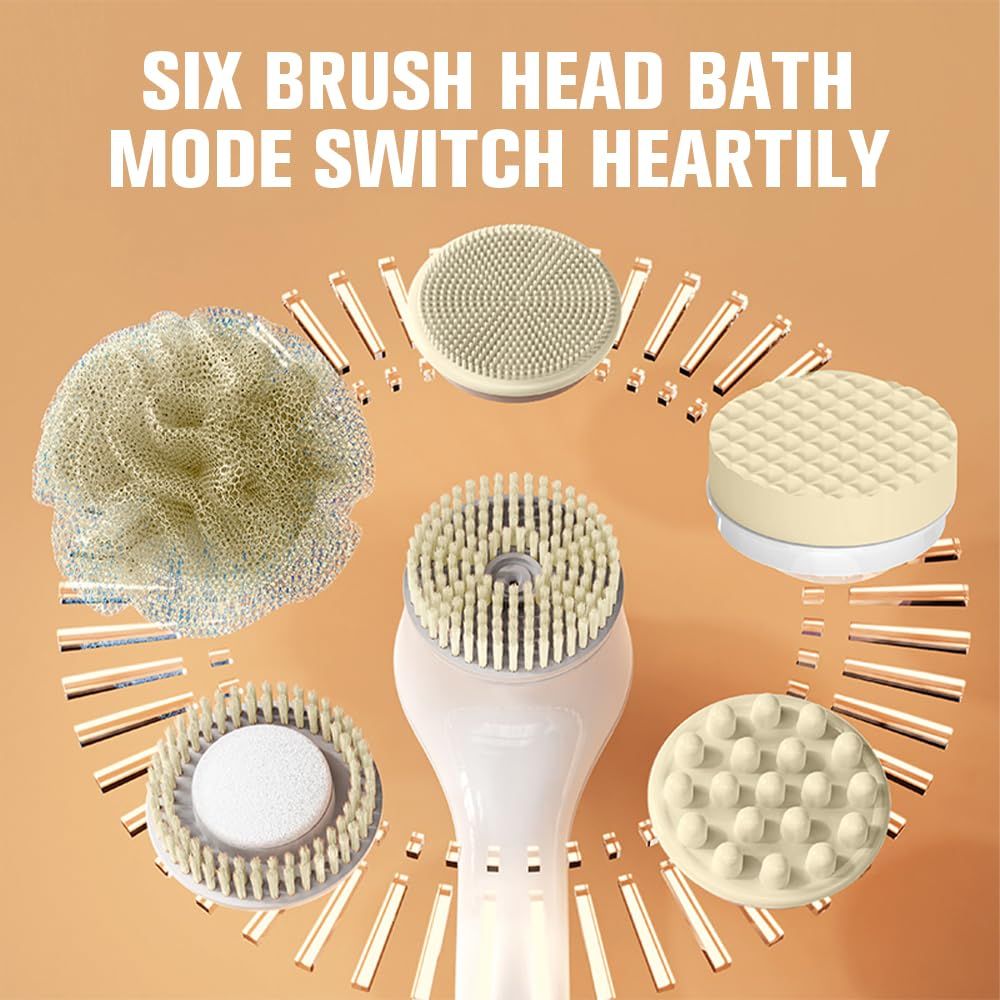Generic Electric Body Brush Set for Showering,Exfoliating Bath Brush Long Handle for Shower Lotion Applicator for Back Silicone Body Scrubber with 6 Shower โ image 4