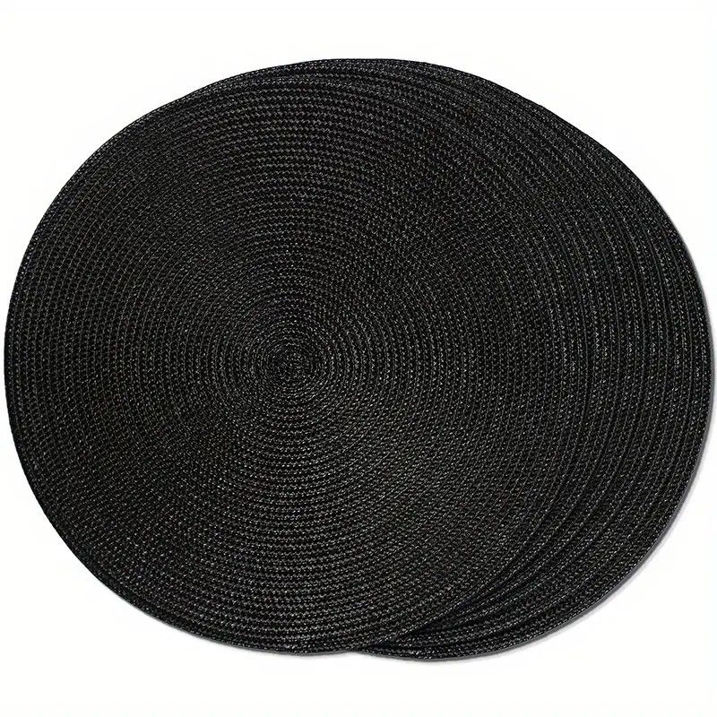 6-pack Round Handwoven Placemats, Multiple Colors, Anti-Slip Heat-Resistant, Home Dining Table Mat, Nordic Style Decorative Mat(BLACK))