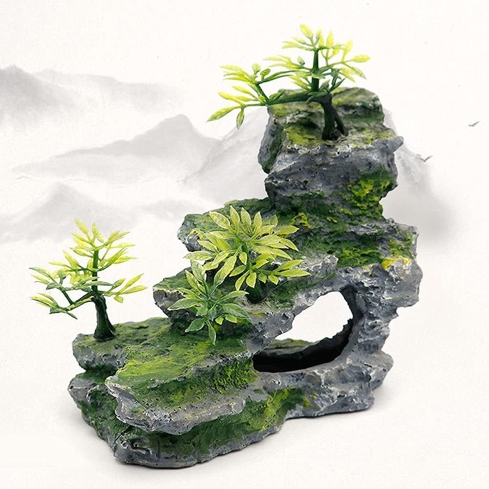 Aquarium Ornament Rock Cave Landscape Artificial Mountain View Stone with Moss Tree Fish Tank Decoration โ image 5