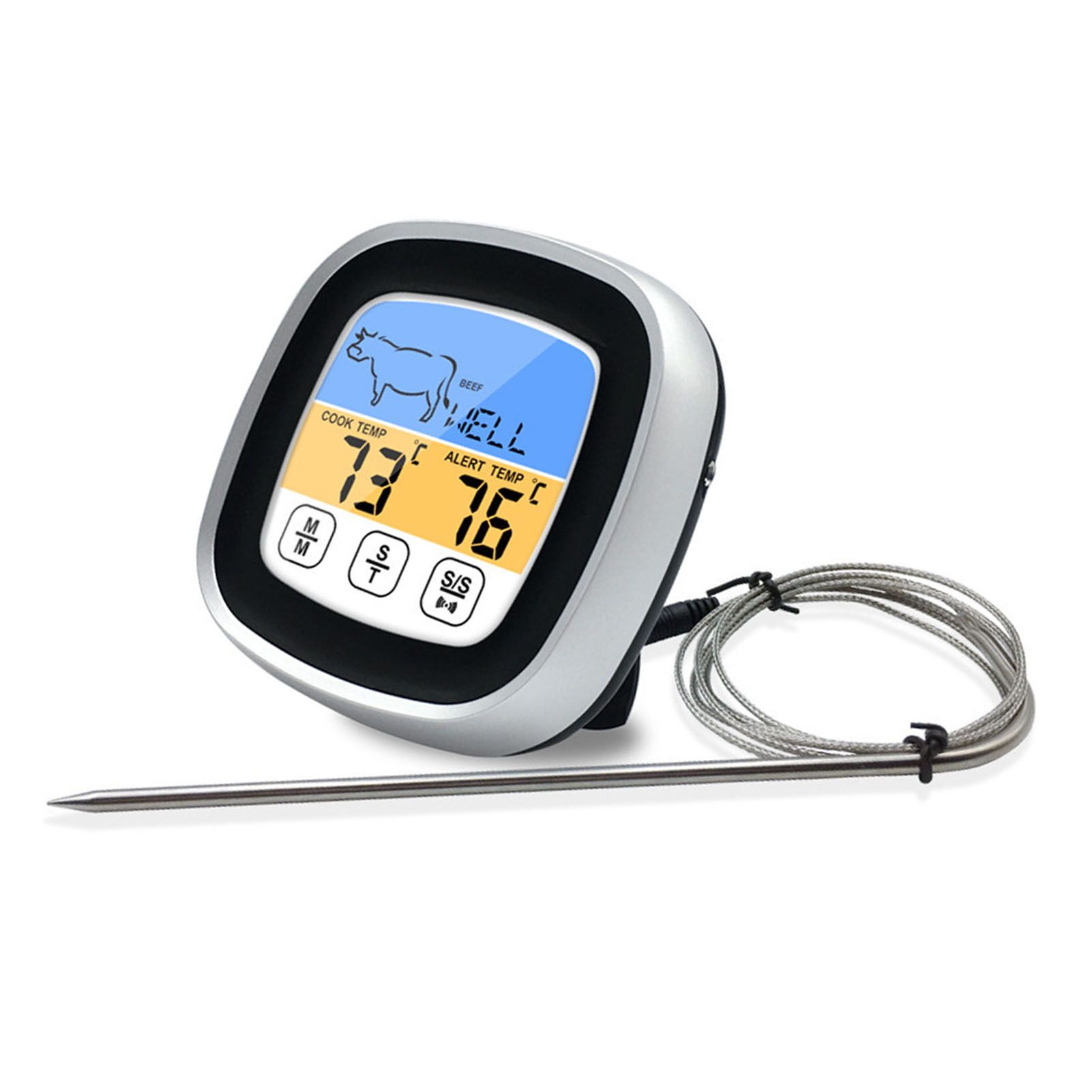 Digital Timer Thermometer Touch Screen Stainless Steel Meat Thermometer for Kitchen BBQ Black — image 3