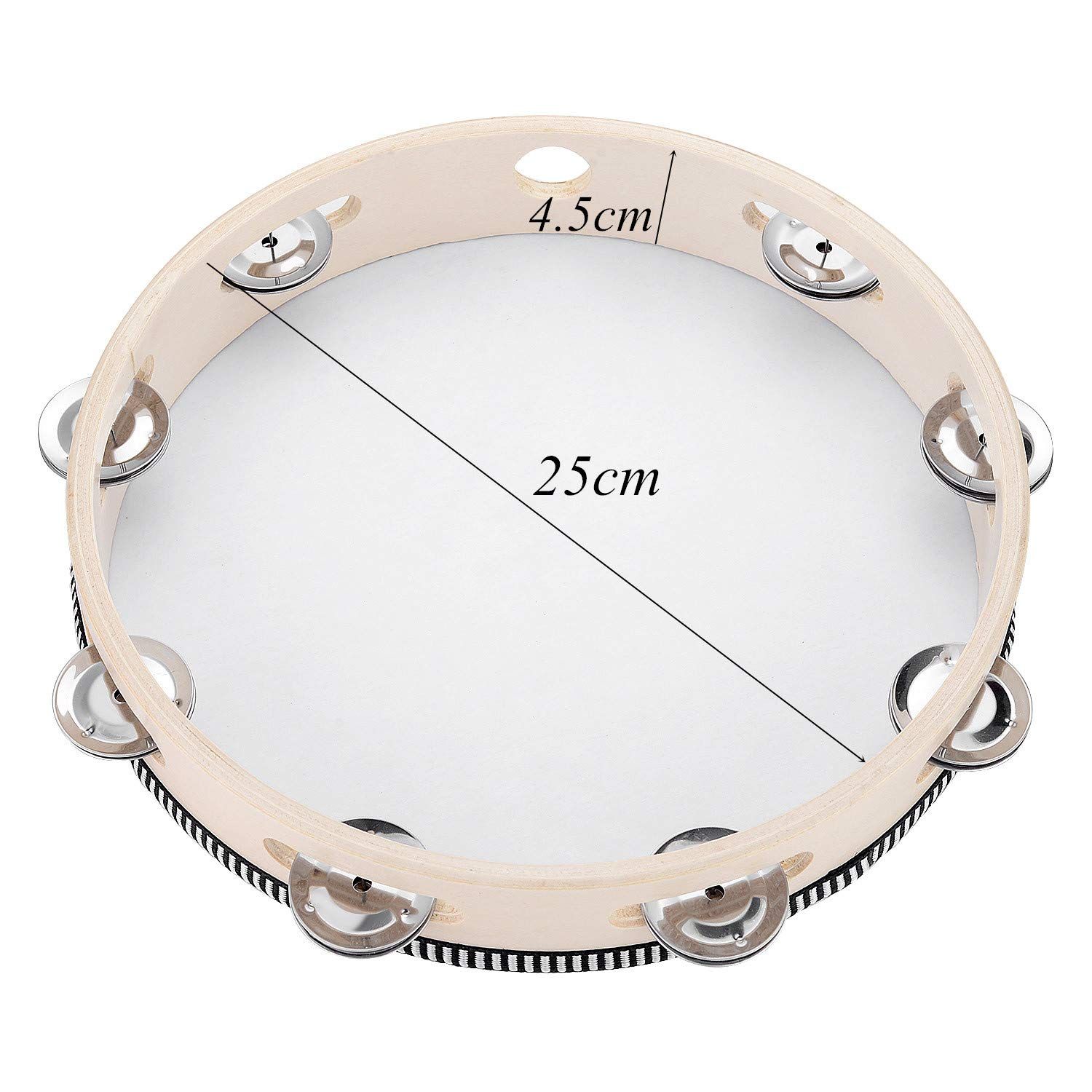 Tambourine for adults 10 inch Hand Held Drum Bell Birch Metal Jingles Percussion Gift Musical Educational Instrument (10 inch) — image 5
