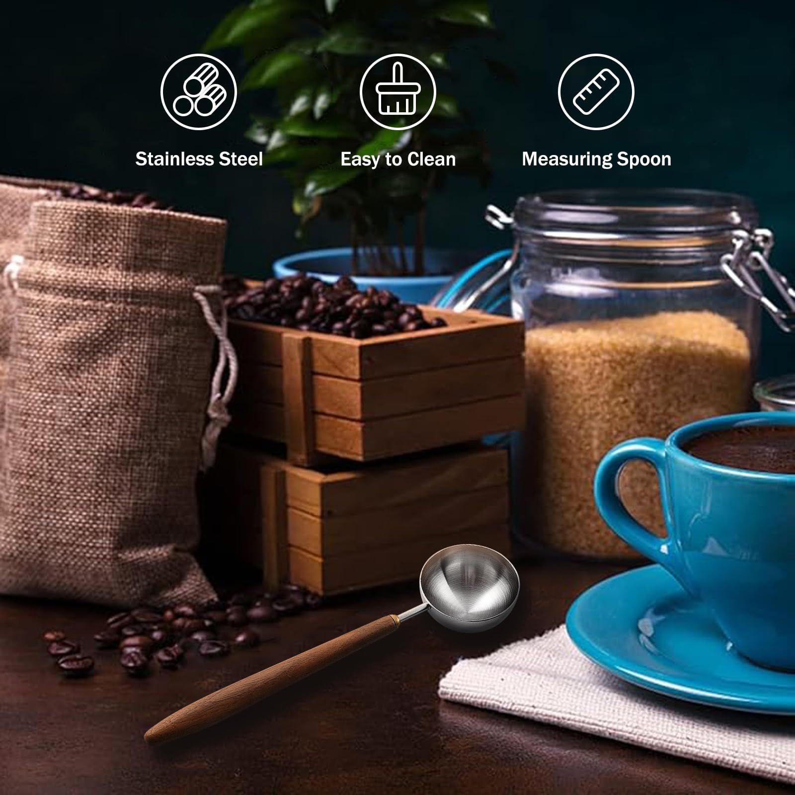 Retro Stainless Steel Coffee Spoon With Black Walnut Handle,Measuring Spoon Walnut handle spoon(1, Small) โ image 4