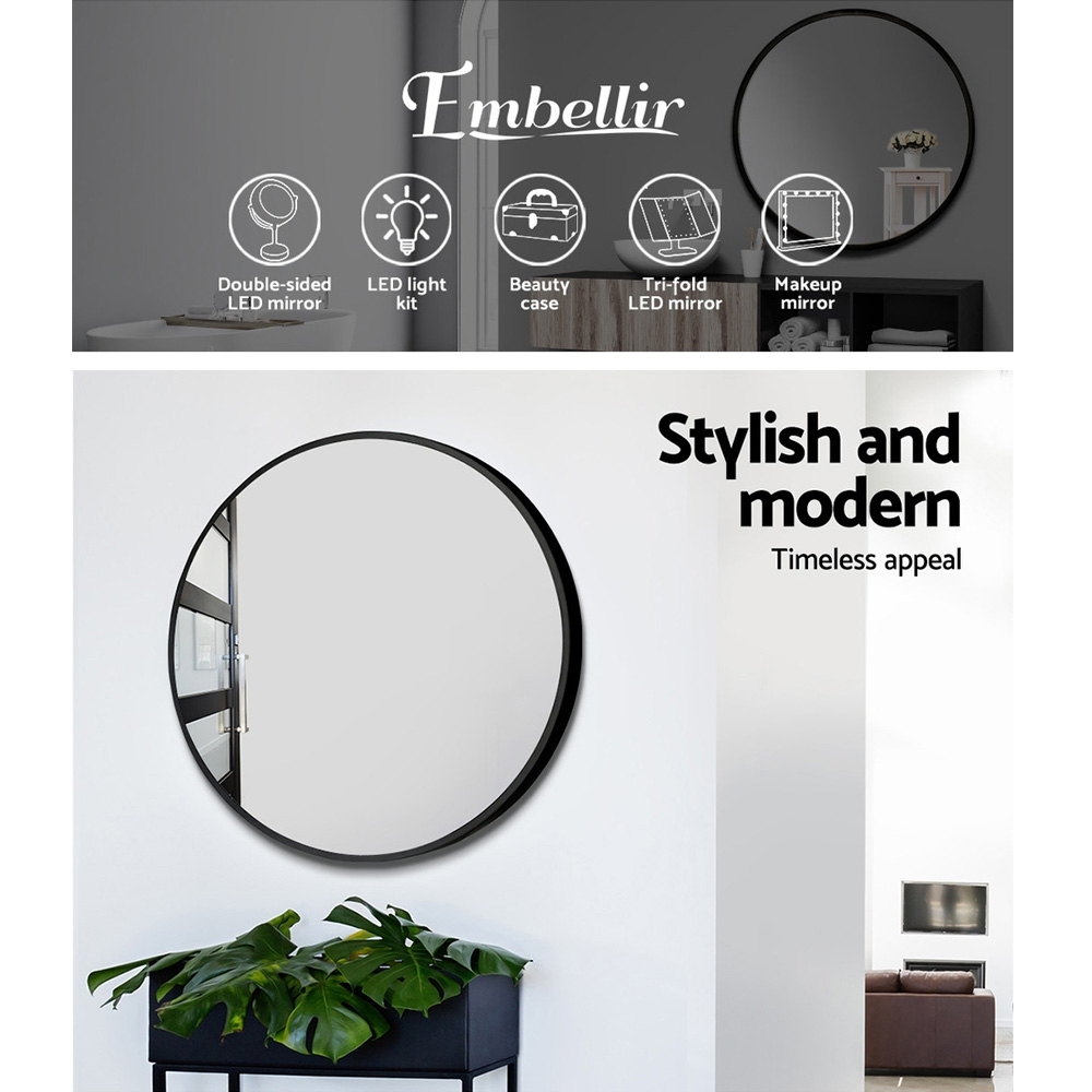 Embellir Wall Mirror Makeup 70cm Home Decor Framed Mirrors Bathroom Round Black — image 4