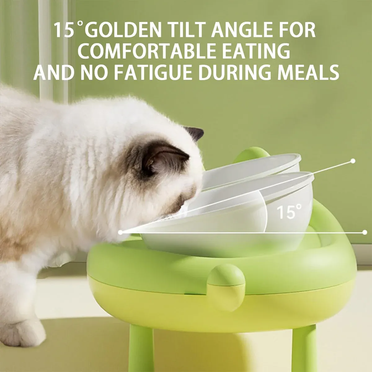 Cat Bowl Ceramic Double Bowl Non Slip Food Safe Durable for Dry Wet Food Water — image 4