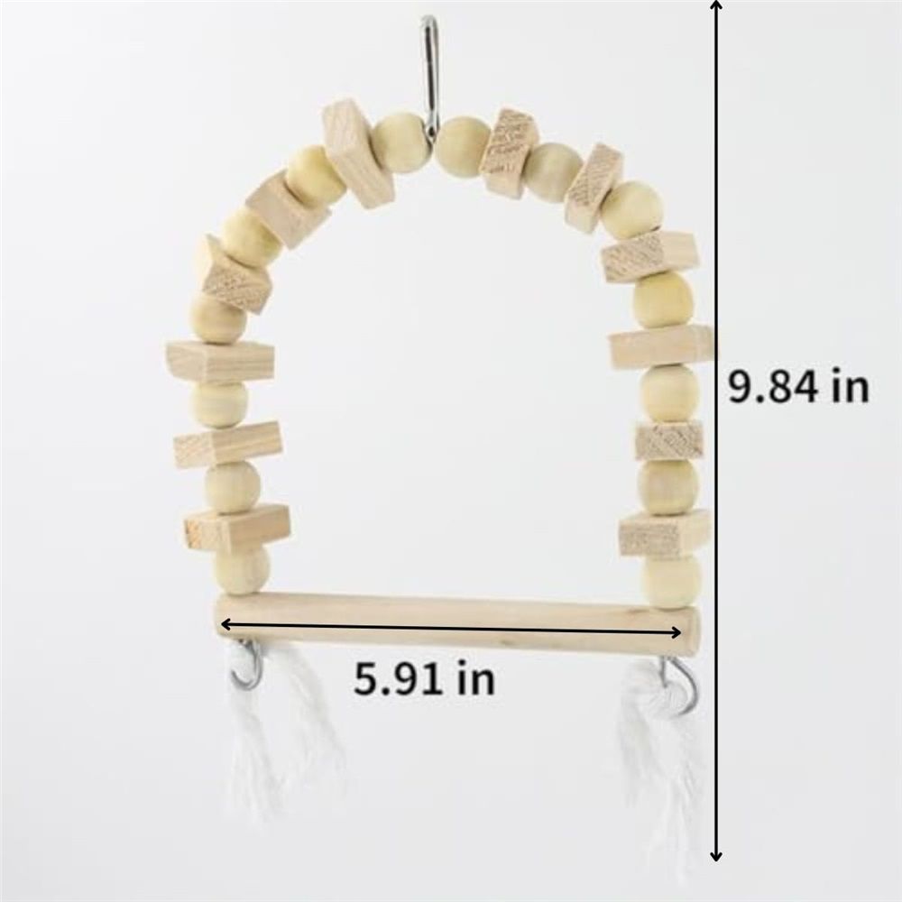 2 pack Wooden Bird Swing for Cockatiels Parrot Perch Hanging Toys Parakeets Birdcage Stands Cage Playground Play Gyms Accessories Bead Bell Climbing โ image 3