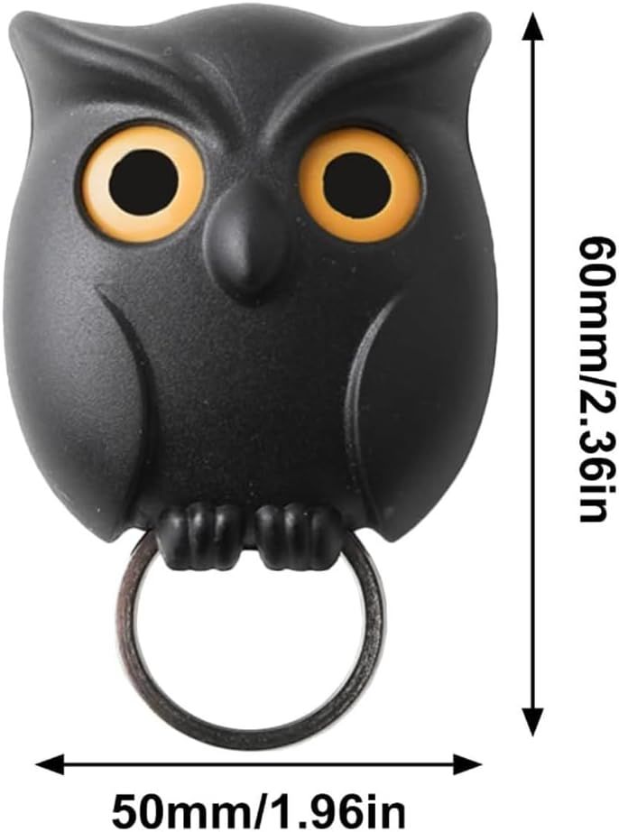 Owl Key Holder, Night Owl Magnetic Wall Key Holder Owl Key Hooks, Automatic Open Close Eyes Owl Key Holder with Wall Self-Adhesive Tape (Black+White) — image 3