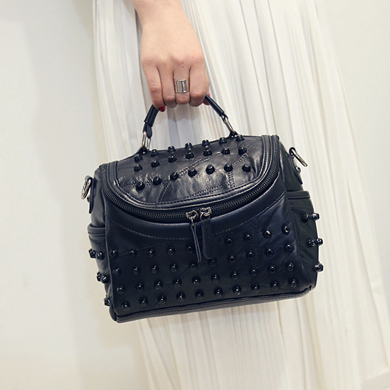 Women's Black Studded Handbag Soft PU Leather Crossbody Shoulder Bag with Rivets Trendy Box Purse 22cm for Travel Party โ image 3