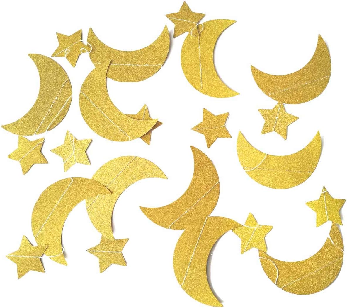 50ft Glitter Moon & Stars Garlands, 6 Pack Gold Double-Side Crescent and Twinkle Paper Hanging Decorations for Birthday Party Baby Shower Engagement Wedding — image 5