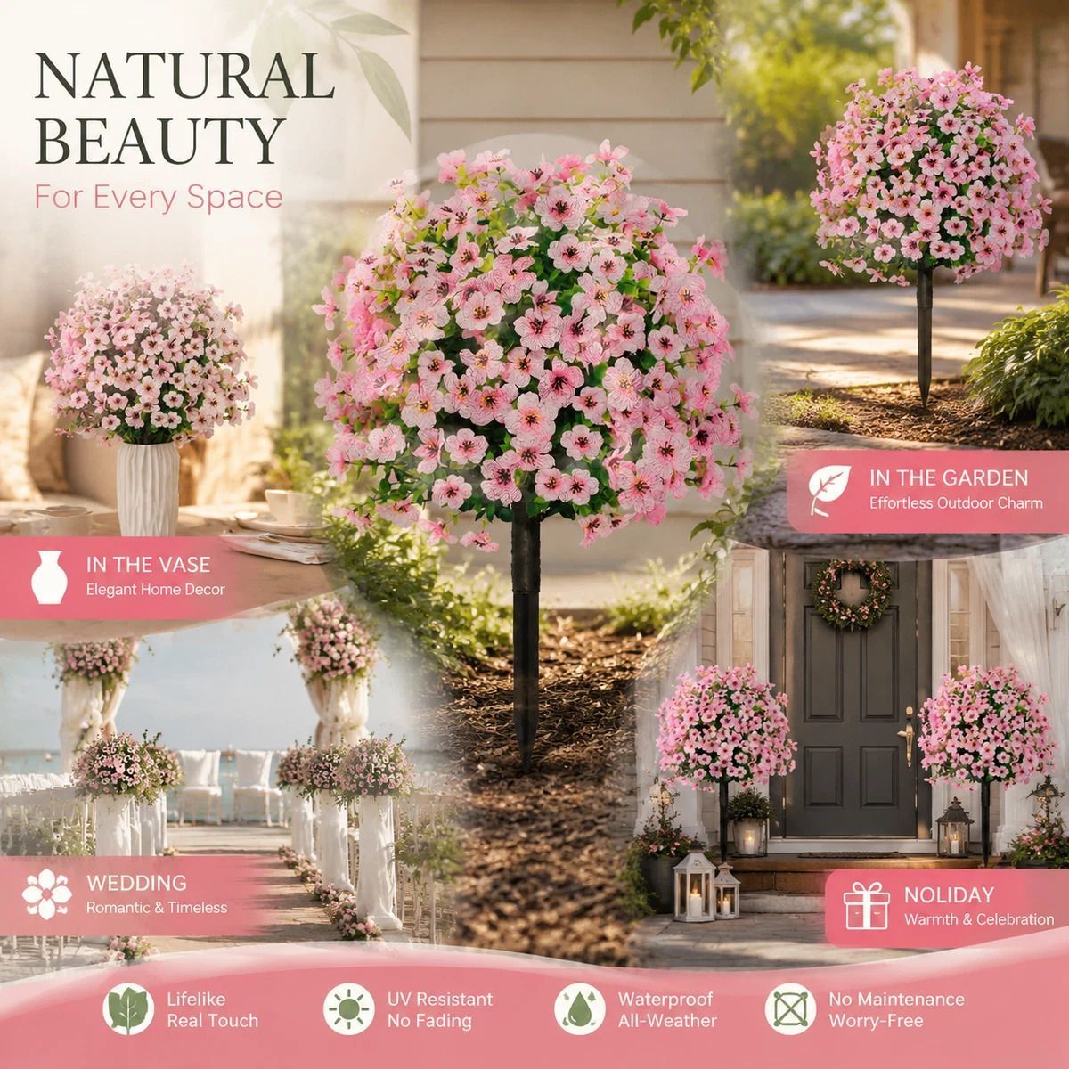Pastel Pink Artificial Violet Greenery Stems Interior Floral Photo Props