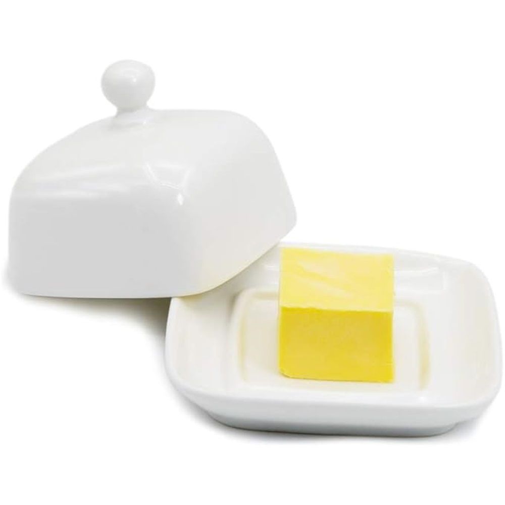 Rectangle Butter Dish with Lid, White Domed Cheese Dish with Handle Individual Serving Mini Butter Tray, Cute Ceramic Dessert Serving Bowl for Table — image 2