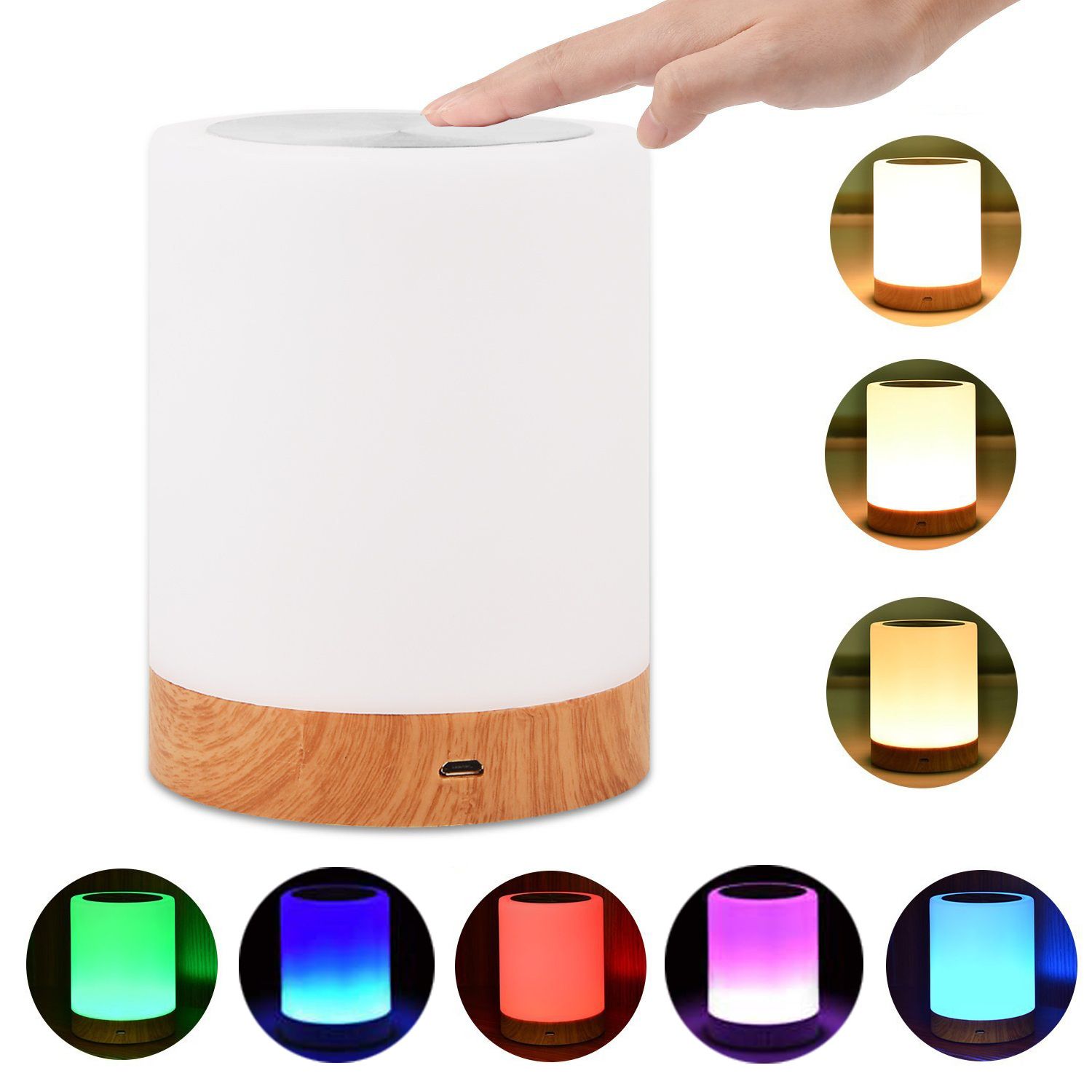 Touch Lamp, Bedside Lamp & Table Lamp with Rechargeable Battery, Brightness Adjustable and Color Dimmable, Portable Night Light