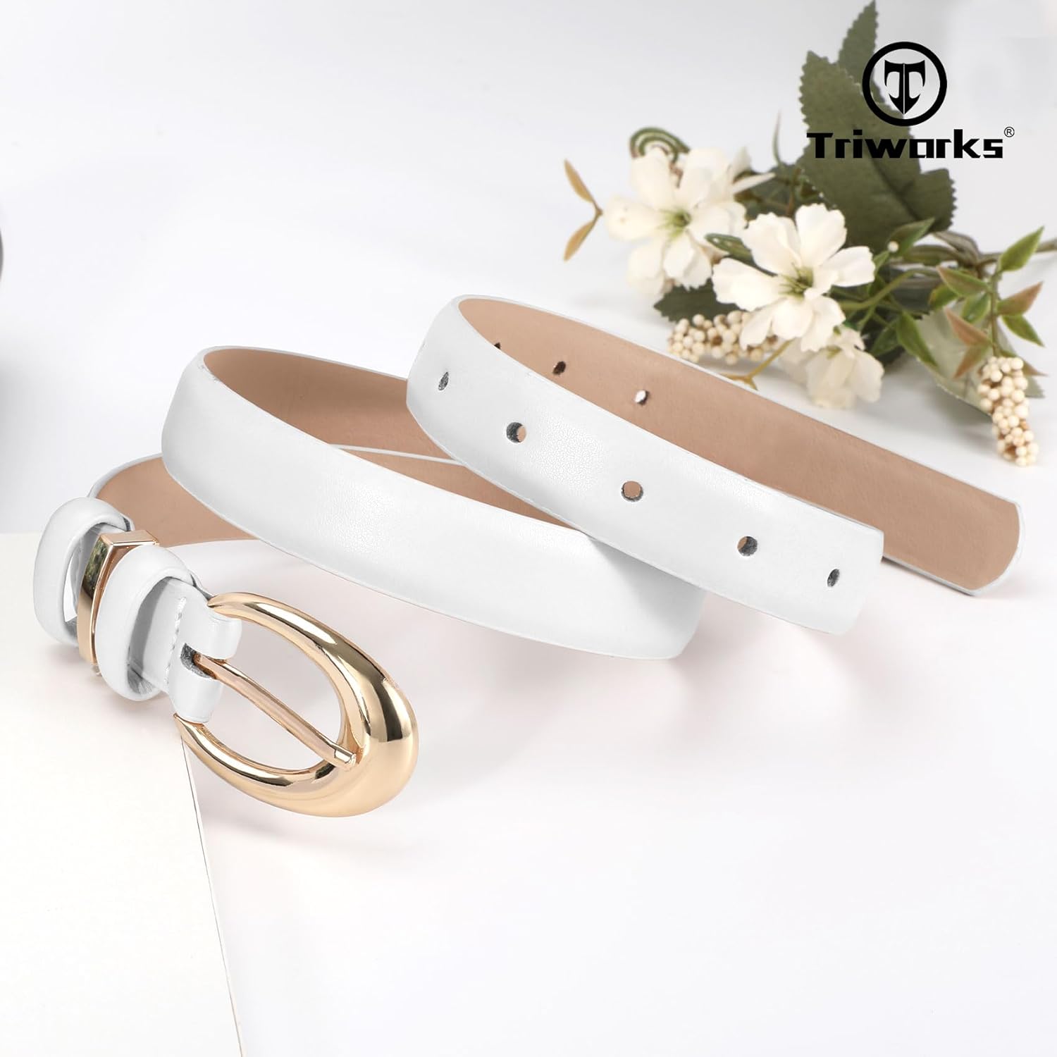 2 Pack Women Leather Belt for Jeans Pants Fashion Ladies Skinny Faux Leather Belt with Gold Buckle โ image 4