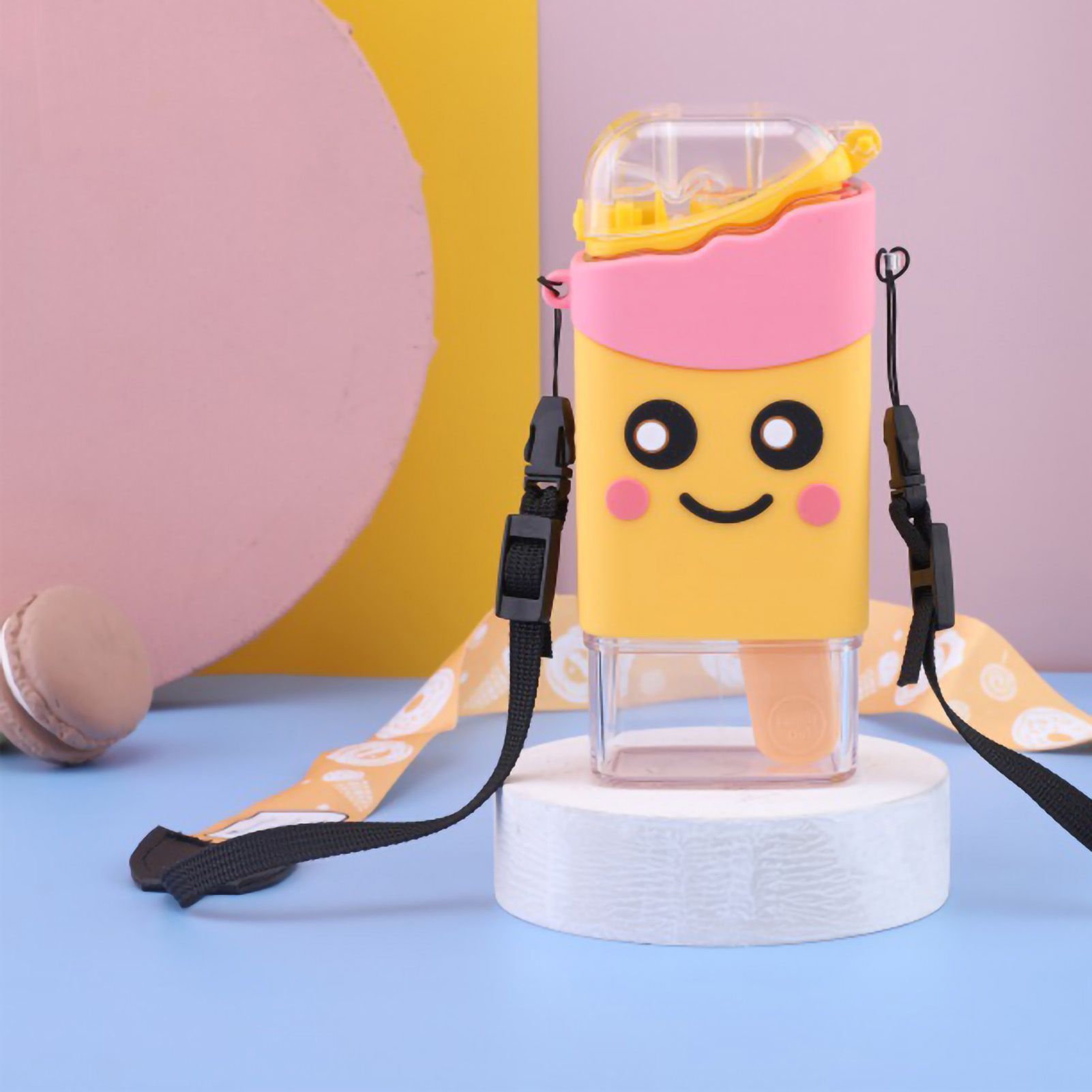 Portable Water Cup Cute Cartoon Design Large Capacity Plastic Water Bottle with Carry Cord Straw for Students Style 1 301ml‑400ml — image 4