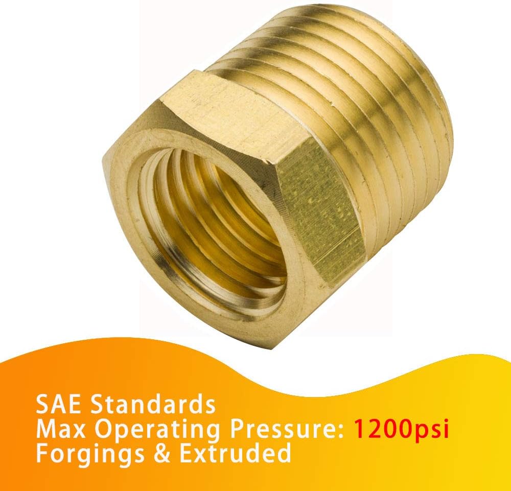 1/4" NPT Male to 1/8" NPT Female Brass Reducer Bushing Forged Hex Head Pipe Fitting 1200psi (Pack of 2) โ image 2
