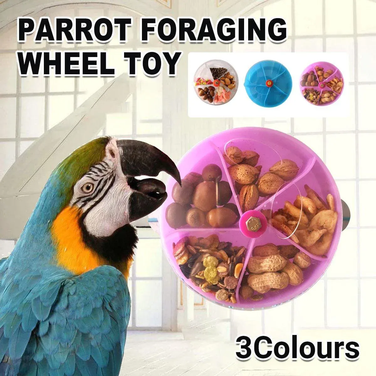 Parrot Foraging Toy Bird Chew Wheel Food Dispenser Divider Box Cage Accessory - Transparent — image 2