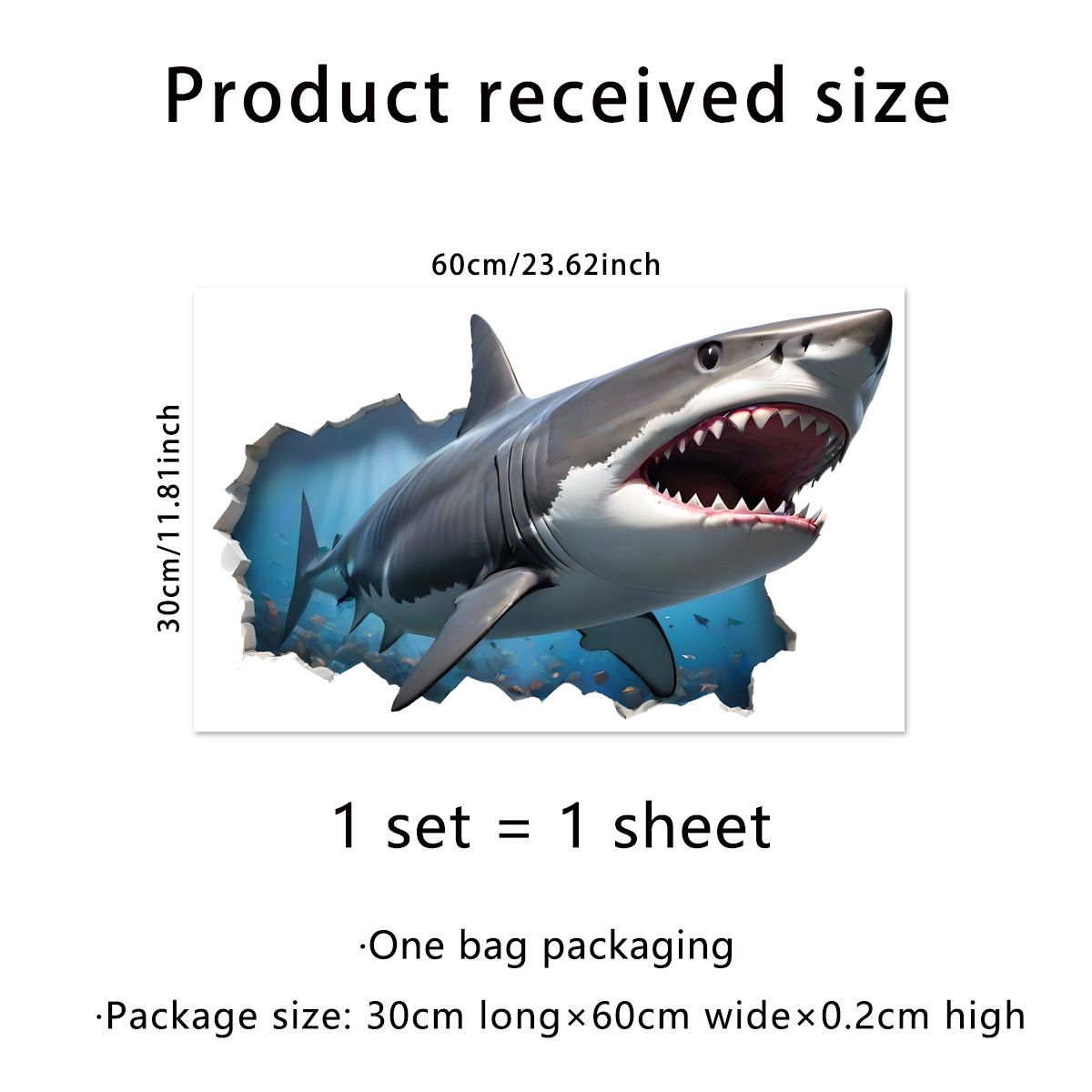 Broken Wall Fierce Shark Wall Stickers, Cartoon Sea Animal Wall Decals Removable Vinyl Peel and Stick for Kids Boy Living Room — image 2