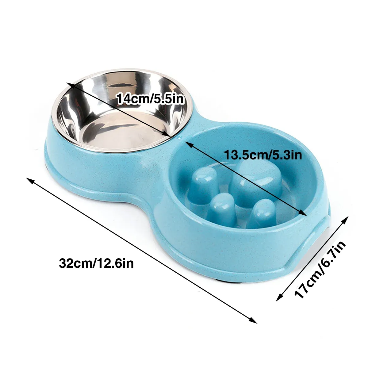 Dog Slow Feeder Double Bowl Pet Food and Water Dish - Blue โ image 4