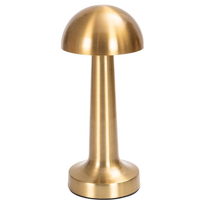 3-Color Dimmable LED Desk Lamp Gold Dumbbell B Style, USB Rechargeable Metal Tap Light, Luxury Table Ambient Night Light