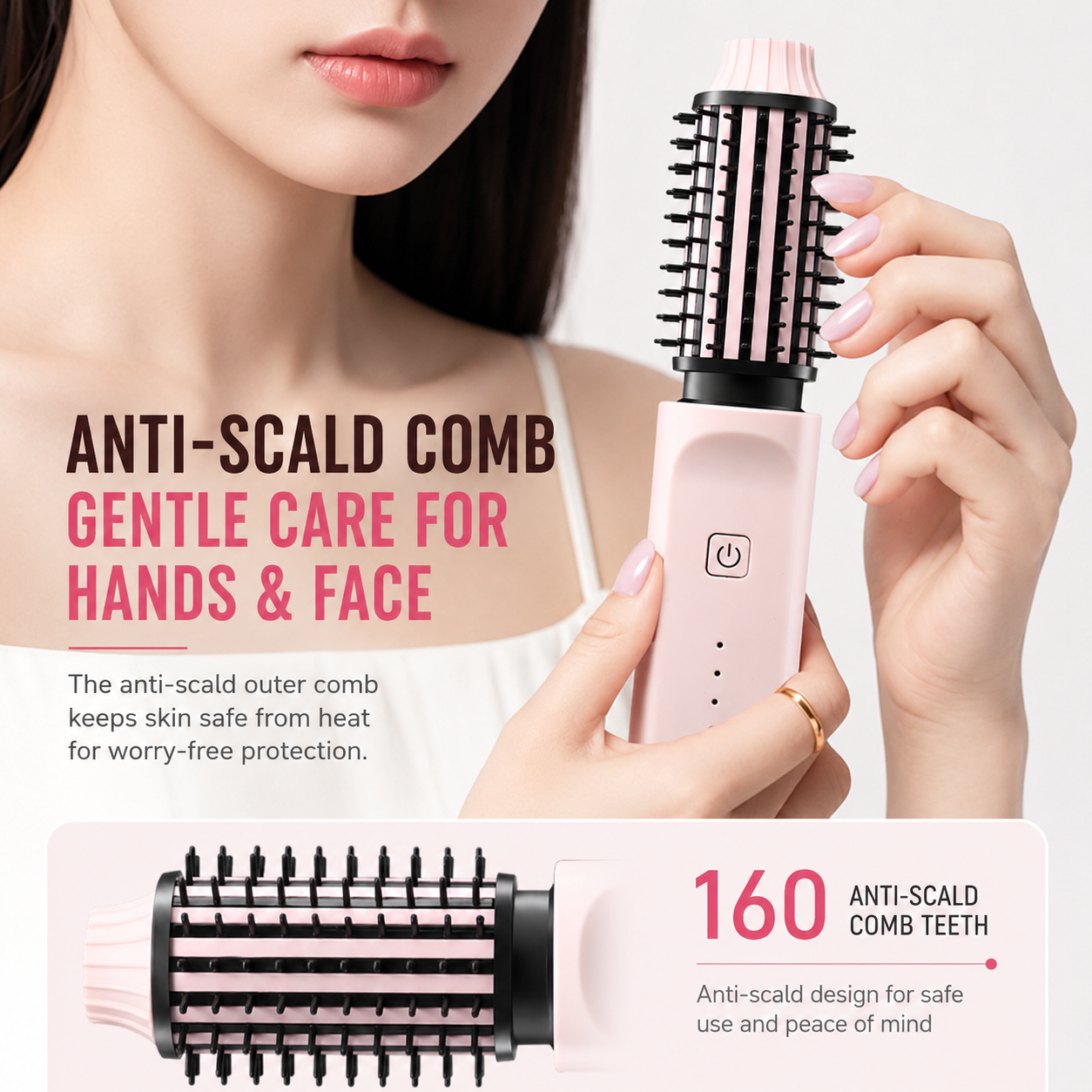 Pink 2 in 1 Wireless Hair Straightener and Curler Brush - Lightweight Ceramic Negative Ion Hair Styler with 4 Adjustable Temps and Anti-Scald Dense Comb Teeth โ image 5