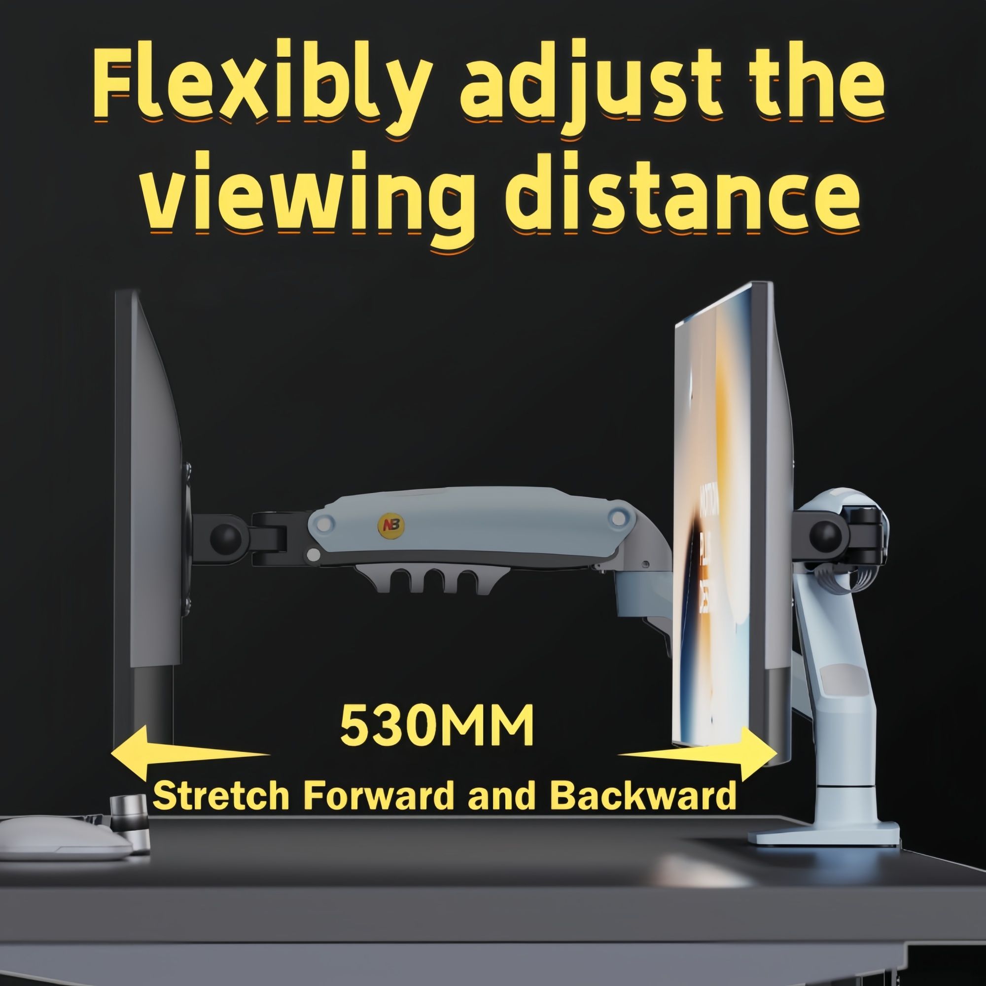 Single Monitor Arm for 17-30 Inch Screens,Height Adjustable Desk Mount Sliver Aluminium Monitor Stand, VESA 75/100mm with C-Clamp/Grommet Base&Gas — image 5