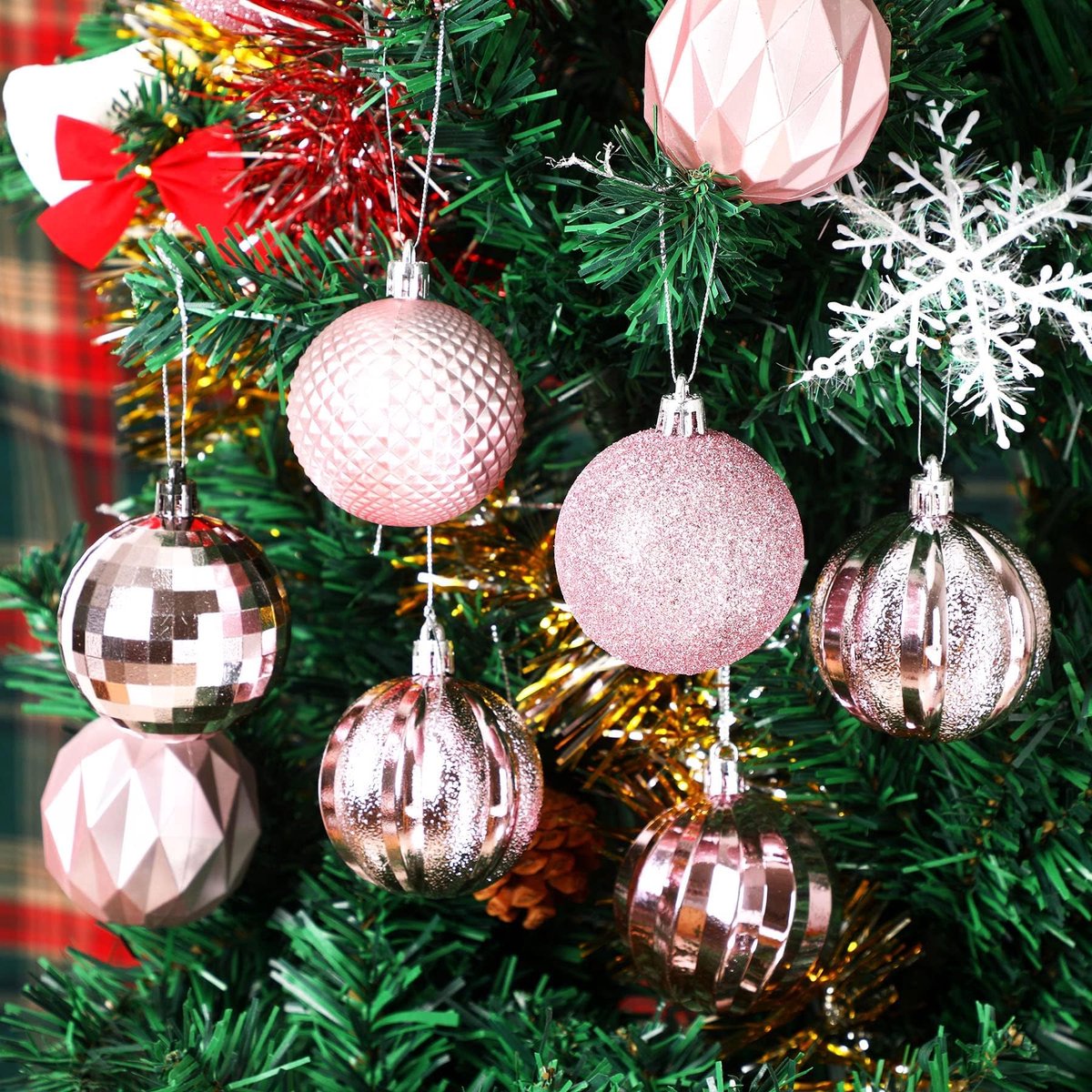 Christmas Baubles - Pack of 24 - Large Size, 6cm Diameter - Unbreakable Plastic - Christmas Tree Decoration - Various Christmas Bauble Decorations Suitable for — image 5