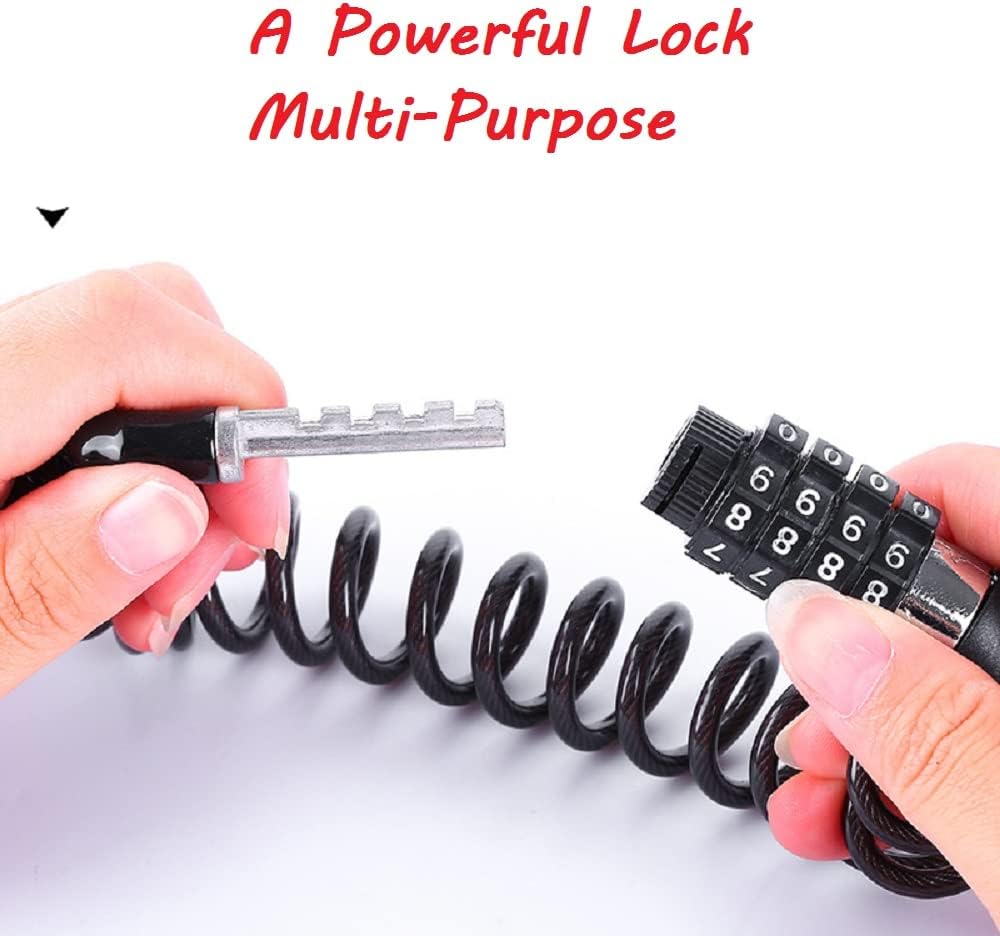 2PCS Black Motorcycle Helmet Lock, Portable Password Combination Security 59 Inch for Bicycle Suitcase Luggage 4 Digit Little Cable Lock, Retractable Stroller — image 2