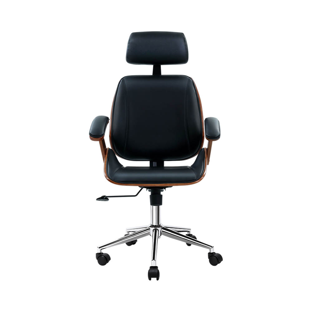 Artiss Wooden Office Chair Leather Seat Black โ image 3