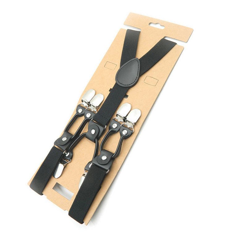 Unisex Y Shaped Suspenders 6 Clips 2.5cm Polyester Gray background with white stripes โ image 3